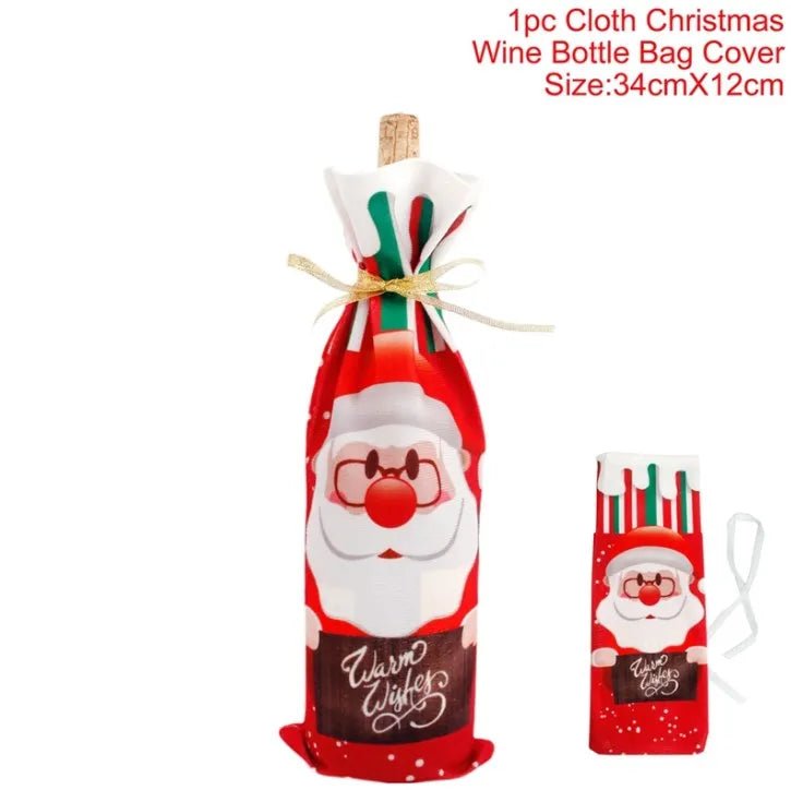 Christmas Wine Bottle Cover Merry Christmas Decoration For Home 2024 Christmas Ornaments Decor Happy New Year 2025 Navid Noel