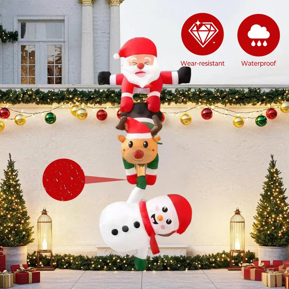 8FT Christmas Inflatables Decor, Climbing Santa Claus with Reindeer & Snowman/Elves, Xmas Decor for Beam Roof Tree Indoor Party