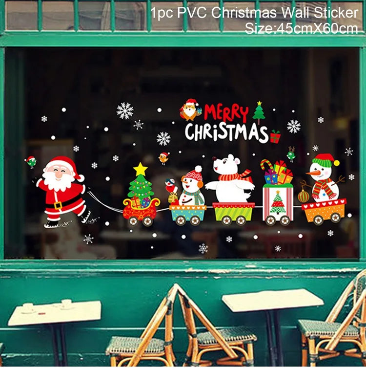 Christmas Wall Window Stickers Christmas Decoration For Home 2024 Merry Christmas Ornaments Xmas Navidad Happy New Year 2025