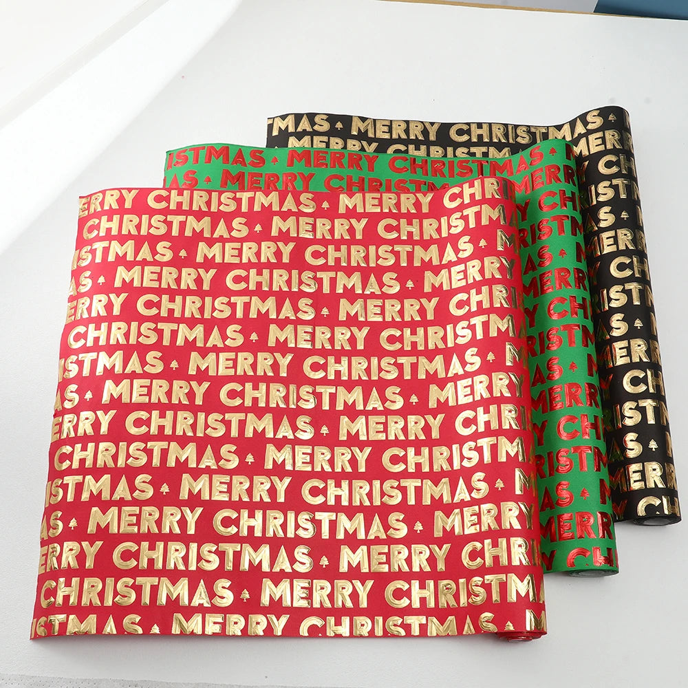 1 Roll Marry Christmas Themed Gift Wrap Paper - High-Quality Christmas and Holiday Merry Christmas Gold Stamping Text Design