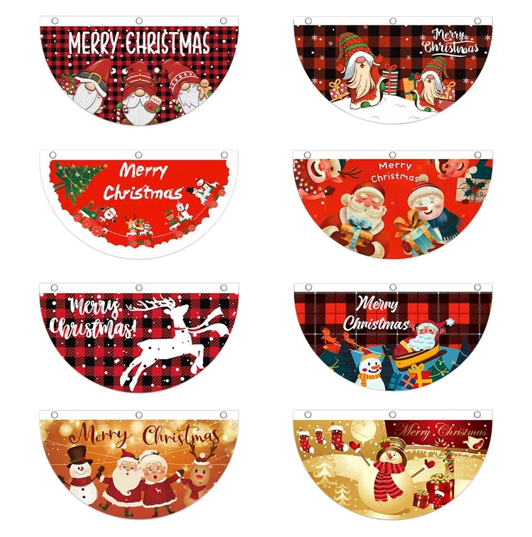 Christmas Outdoor Fan-shaped Flag Banner Merry Christmas Decoration for Home 2024 Xmas Ornament Navidad Natal Noel New Year 2025
