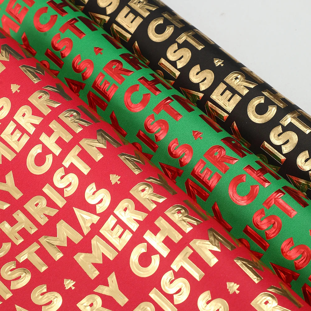 1 Roll Marry Christmas Themed Gift Wrap Paper - High-Quality Christmas and Holiday Merry Christmas Gold Stamping Text Design