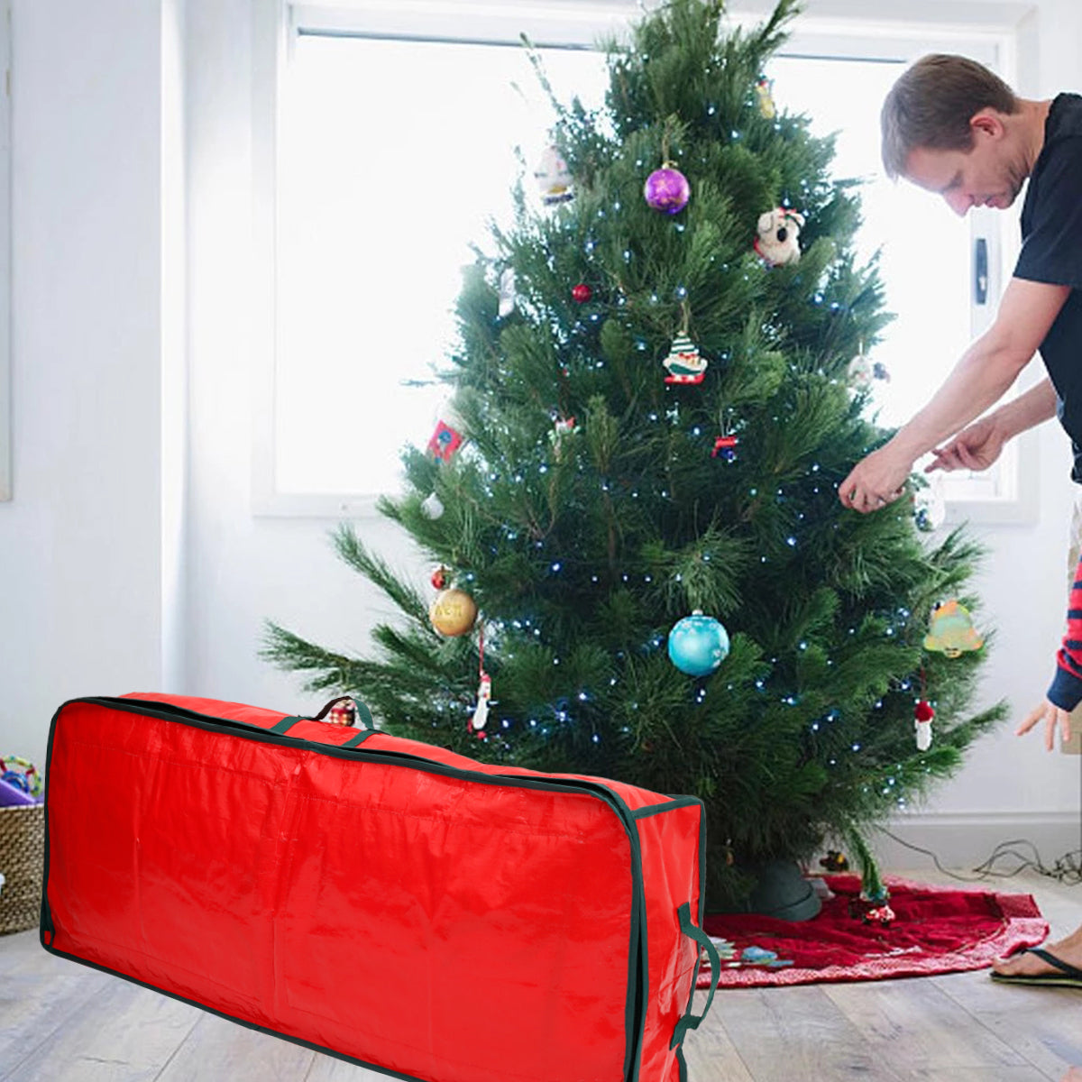 Christmas Wrapping Paper Storage Organizer 40" Durable 600D Oxford Fabric Gift Wrap Storage Bag Fits Ribbon Ornaments Holiday