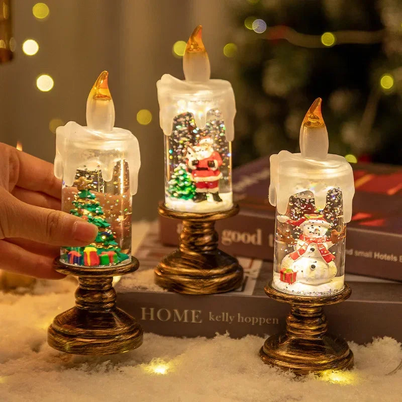 Christmas Decorations Wind Lamp Candle Candlestick Crystal Ball Lights Snow Snowflake Music Box Xmas Gift Scene Arrangement