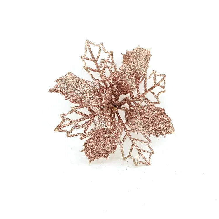 9cm Glitter Artifical Christmas Flowers Christmas Tree Wreath Decorations Fake Flowers Xmas Garland Ornaments New Year 2024