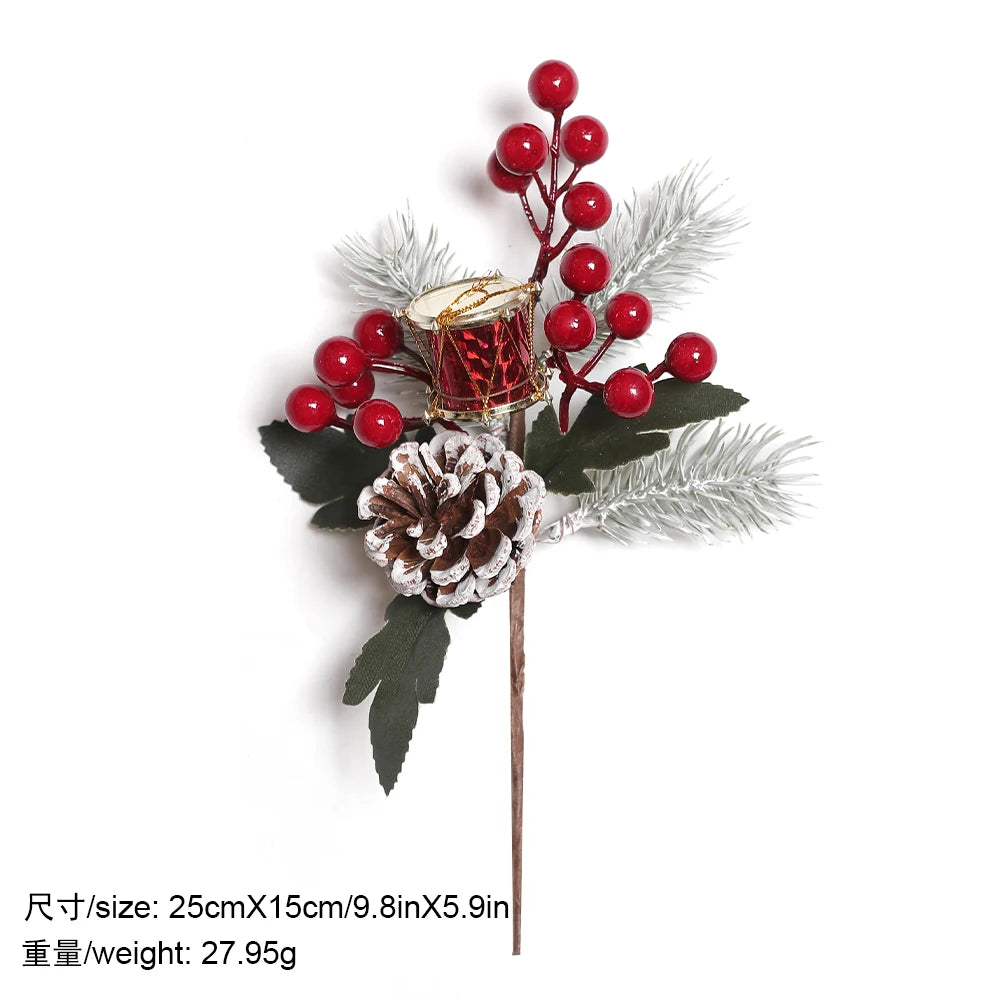 Christmas Decorations Red Berry Artificial Pine Bouquet Branch Xmas Tree Ornament Home Decor New Year 2025 DIY Gifts Accessories