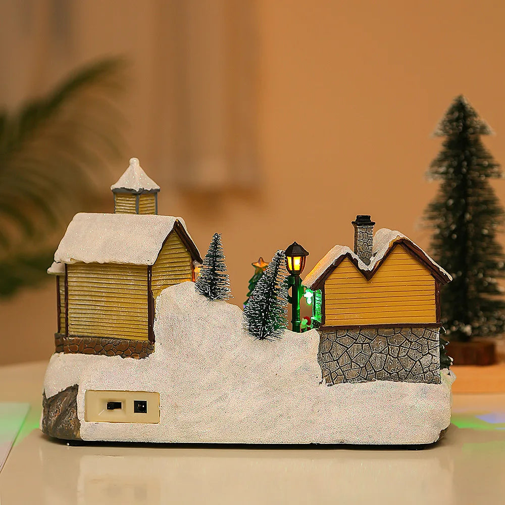 Christmas Luminous House Ornaments Scene Figurine Snow House Figurine Party Favors LED Light and Music for Home Holiday Table