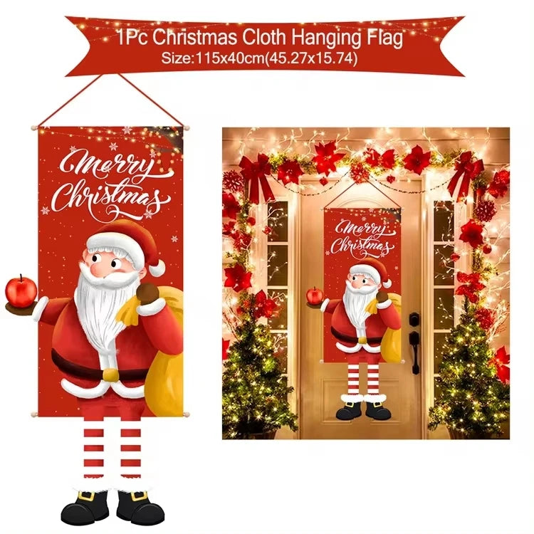 Merry Christmas Hanging Flag Christmas Decorations For Home 2024 Christmas Door Banner Xmas Gifts Navidad Happy New Year 2025