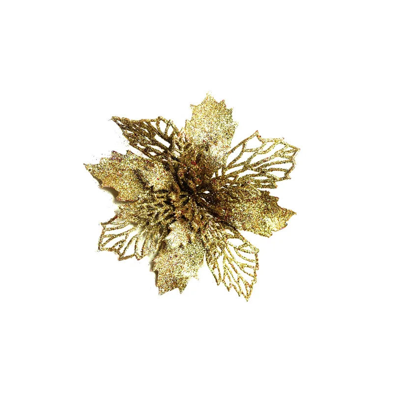 9cm Glitter Artifical Christmas Flowers Christmas Tree Wreath Decorations Fake Flowers Xmas Garland Ornaments New Year 2024
