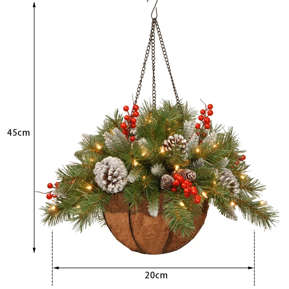 Christmas Pine Branches Berries Hanging Baskets Garlands Artificial Hanging Baskets Christmas Decorations