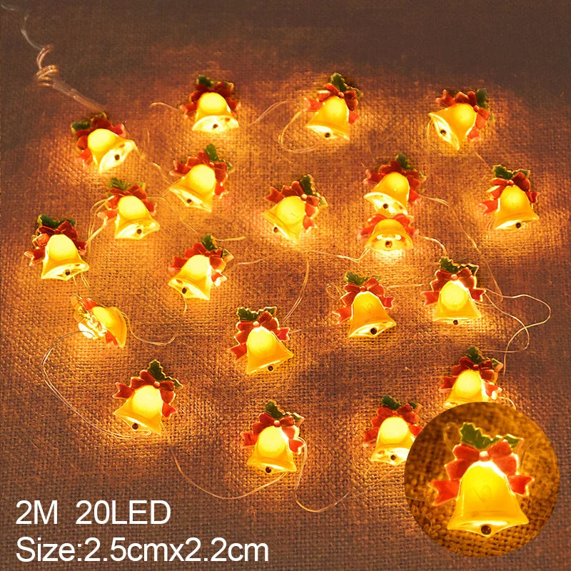 2M 20LED Santa Claus Snowflake LED Light String Christmas Decoration For Home Xmas Tree Ornament 2025 Navidad Kids Gift New Year
