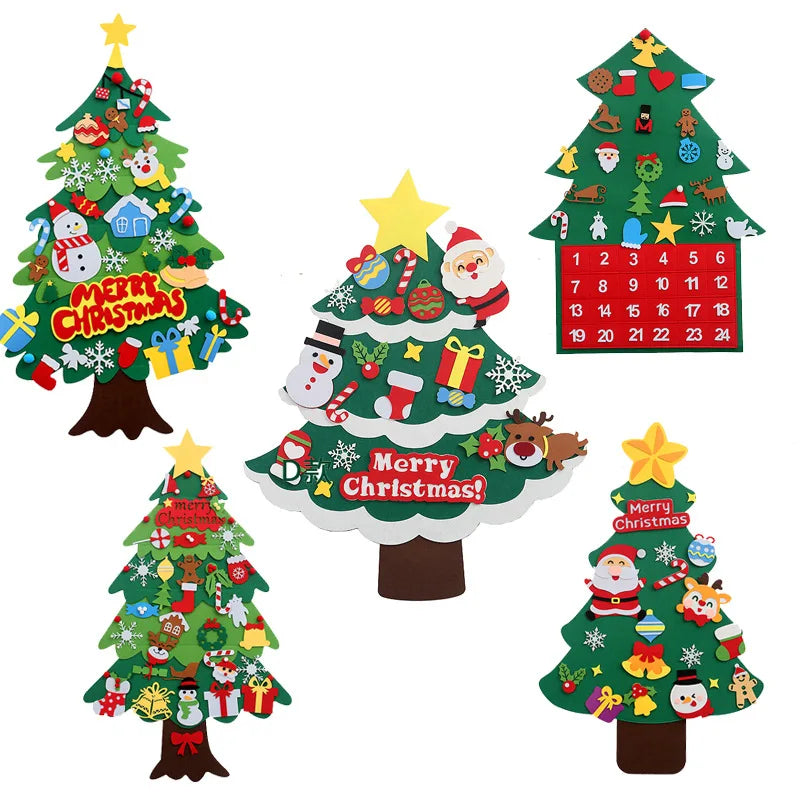 Felt Christmas Tree with Ornaments DIY Cristmas Ornament Navidad Gifts Santa Claus New Year Door Wall Hanging Decorations