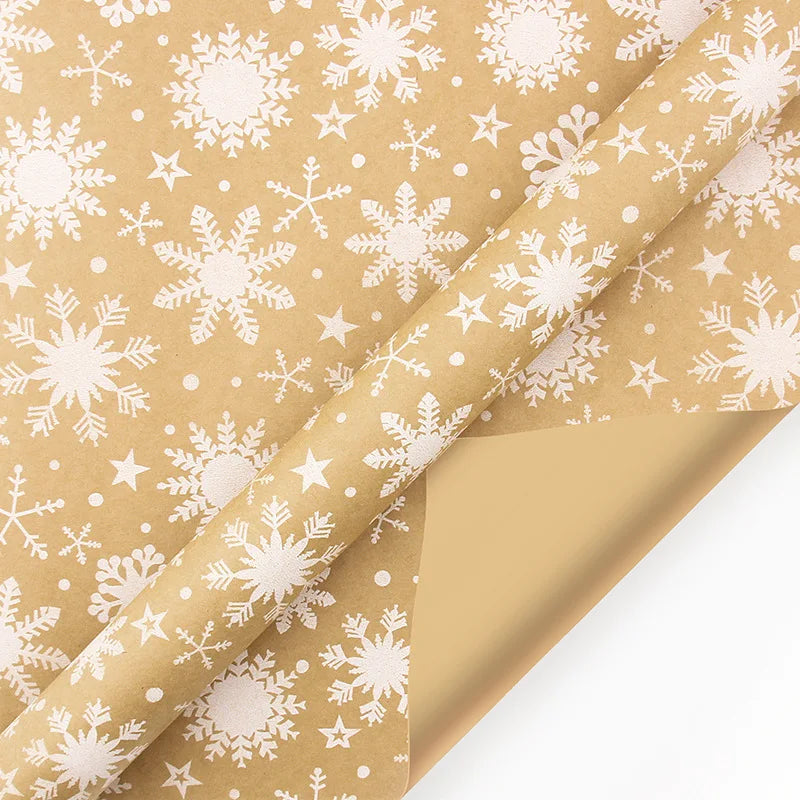 Christmas Wrapping Paper Gift Packing Xmas Tree Snowflake Pattern Retro Kraft Craft Paper for Wedding Birthday Home Party Decor