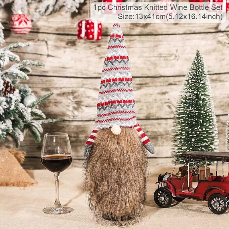 Christmas Wine Bottle Cover Merry Christmas Decoration For Home 2024 Christmas Ornaments Decor Happy New Year 2025 Navid Noel