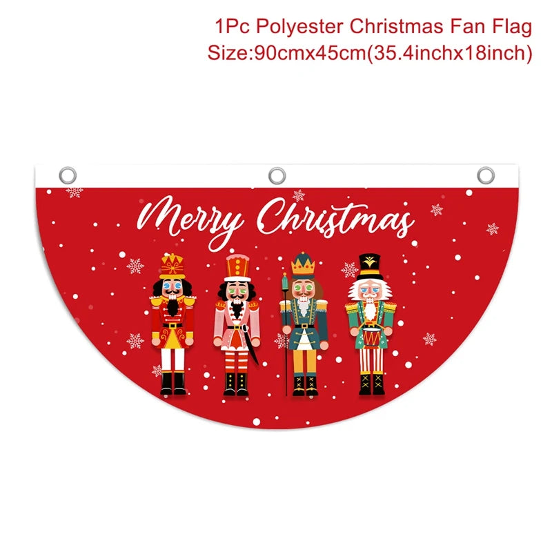 Christmas Outdoor Fan-shaped Flag Banner Merry Christmas Decoration for Home 2024 Xmas Ornament Navidad Natal Noel New Year 2025