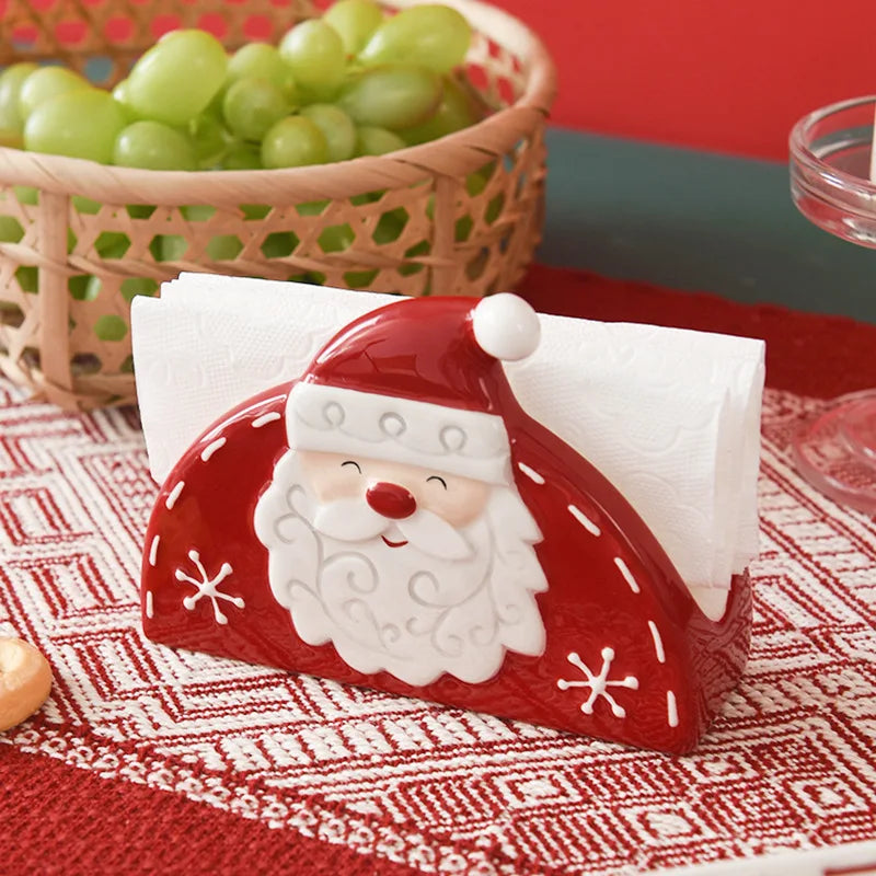 JUSTINLAU Santa Claus Napkin Holder Nordic Style Creative Ceramic Relief Christmas Tissue Holder Home Decoration for Xmas Gift