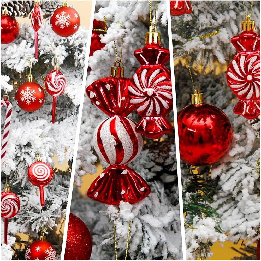 Christmas Candy Ornament Set Xmas Tree Decor Hanging Red Christmas Party Lollipop Candy Cane Pendant Decorations New Year Gift