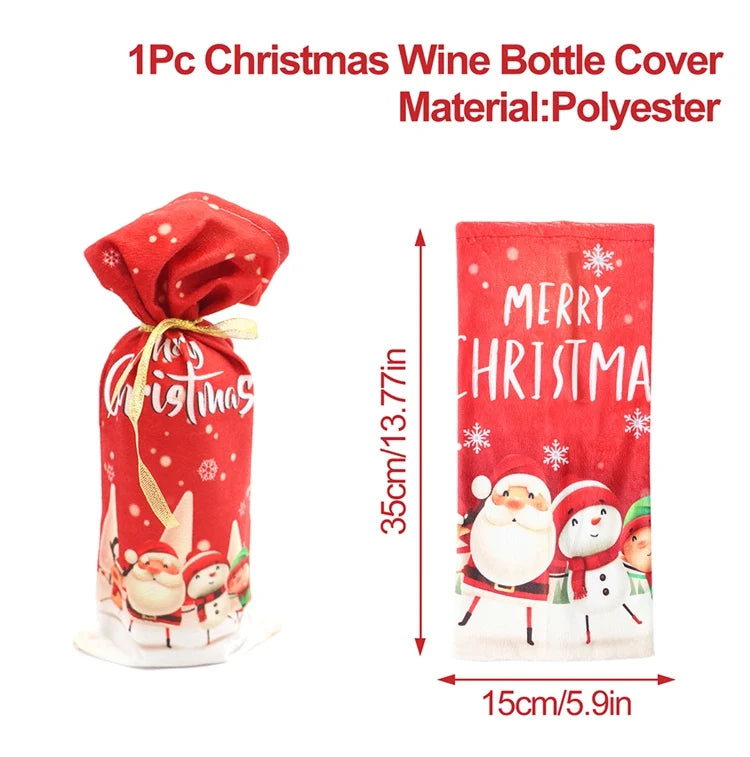 Christmas Wine Bottle Cover Merry Christmas Decoration For Home 2024 Christmas Ornaments Decor Happy New Year 2025 Navid Noel