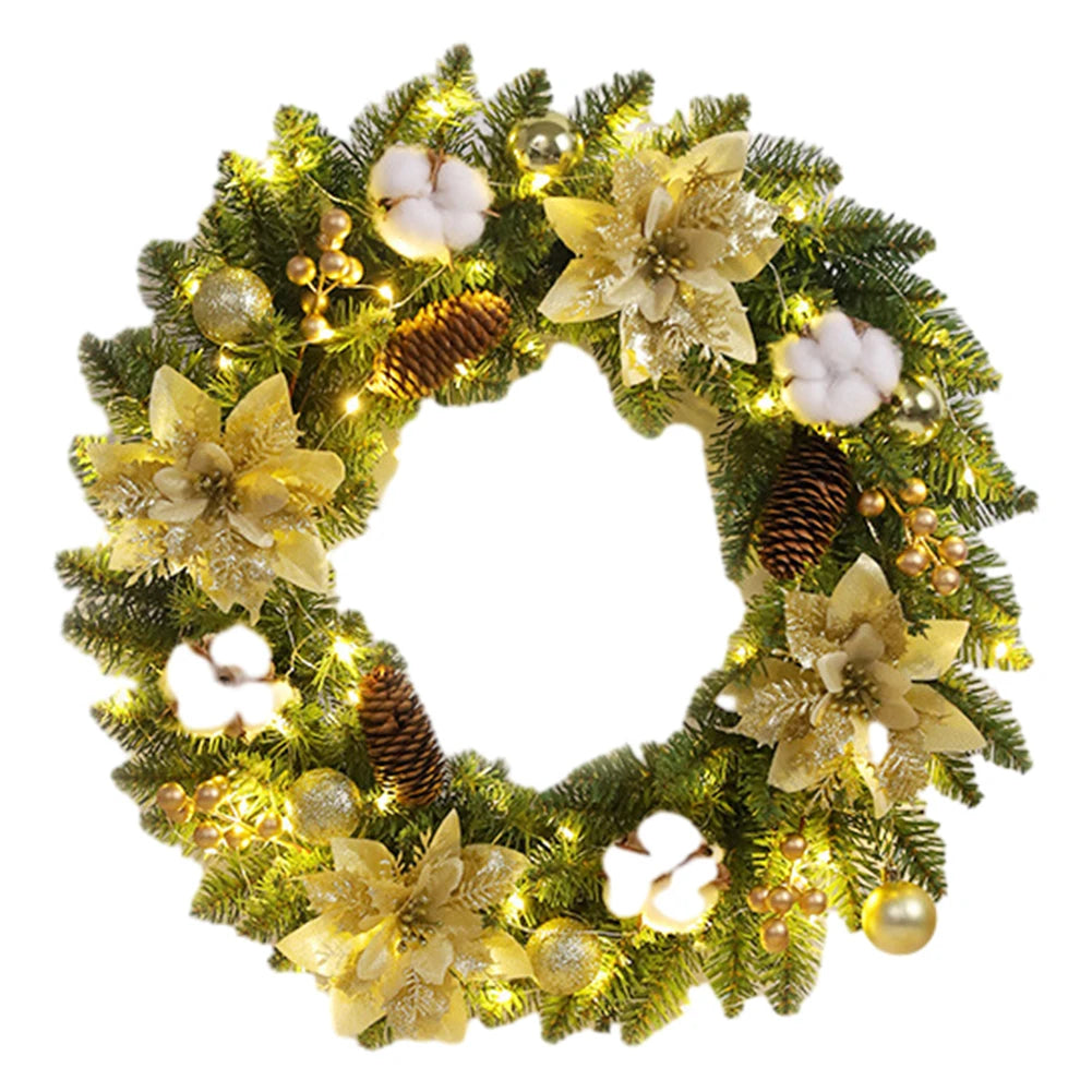 Christmas Door Decor Wreaths Artificial 40CM with Spruce Pine Cones Berry Ball PVC Realistic Light Up for Wall Front Door Window