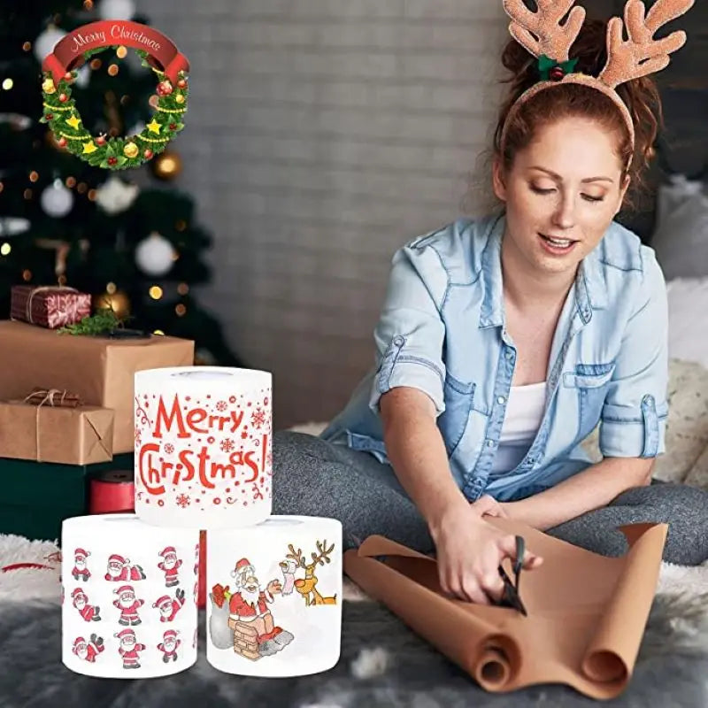Christmas Pattern Series Roll Paper Christmas Decorations Prints Cute Toilet Paper Christmas Decorations For Home