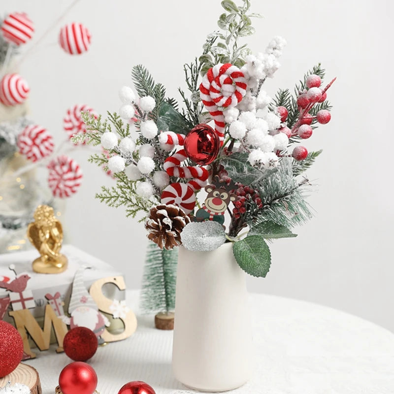 Christmas Decorations Red Berry Artificial Pine Bouquet Branch Xmas Tree Ornament Home Decor New Year 2025 DIY Gifts Accessories