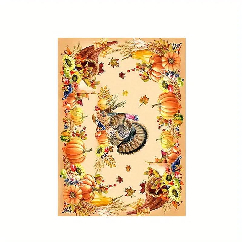 Thanksgiving Turkey Rectangle Tablecloths Autumn Pumpkin Flowers Maple Leaf Table Cover Kitchen Holiday Party Dining Table Decor