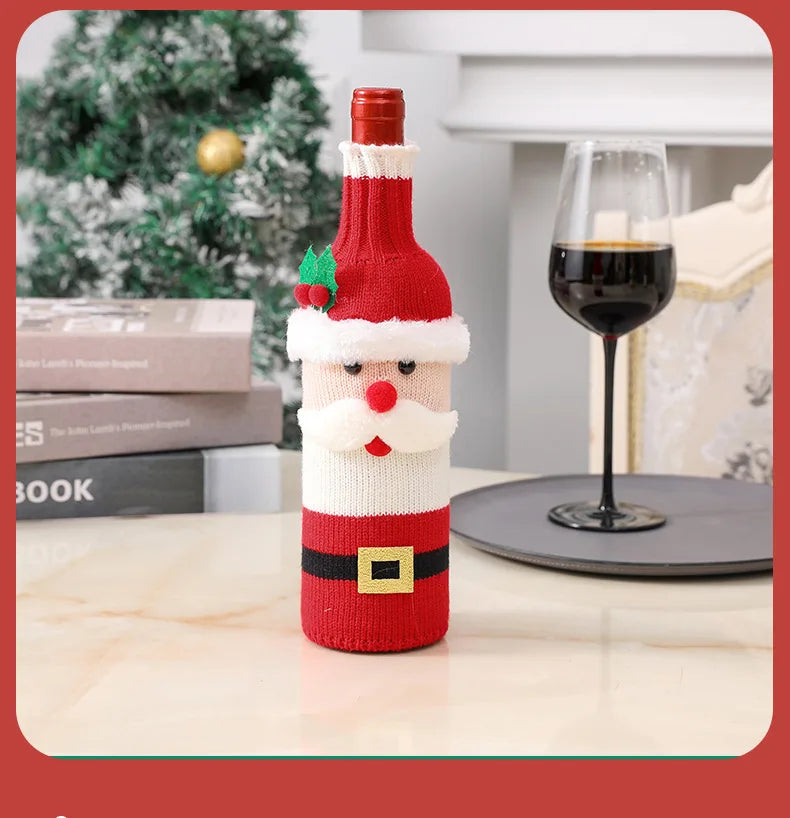 Christmas Wine Bottle Cover Set Santa Snowman Woven Wine Bottle Bags for Christmas Party Dinner Table Decorations New Year Gifts