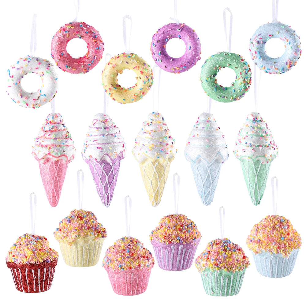 Mix Cute Candy Donuts Cupcake Ice Cream Cone Christmas Ornaments Kit Christmas Tree Hanging Decorations Gifts Navidad Natal