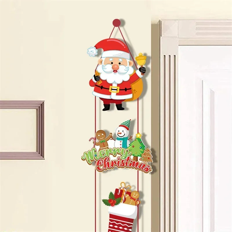Merry Christmas Decor Door Hanging Banner Santa Claus Snowman Elf Couplet Party Yard Front Door Ornament Xmas Gift