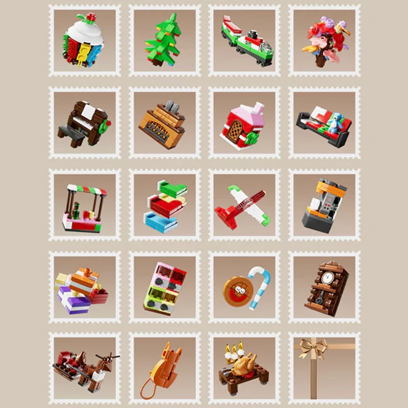 Creative Expert Christmas Countdown Calendar Model Building Blocks City Series Blind Box Brick Puzzle Toy for Kid Christmas Gift