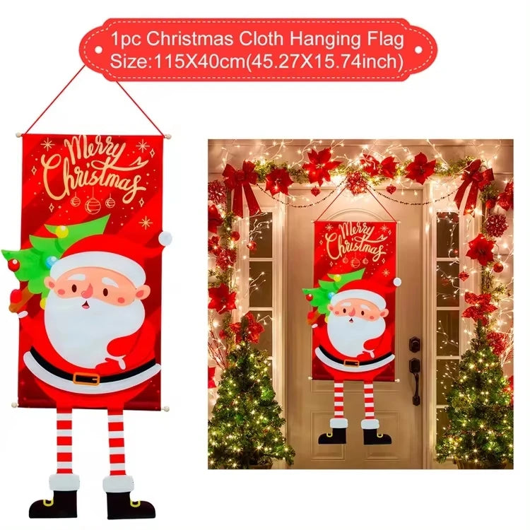 Merry Christmas Hanging Flag Christmas Decorations For Home 2024 Christmas Door Banner Xmas Gifts Navidad Happy New Year 2025