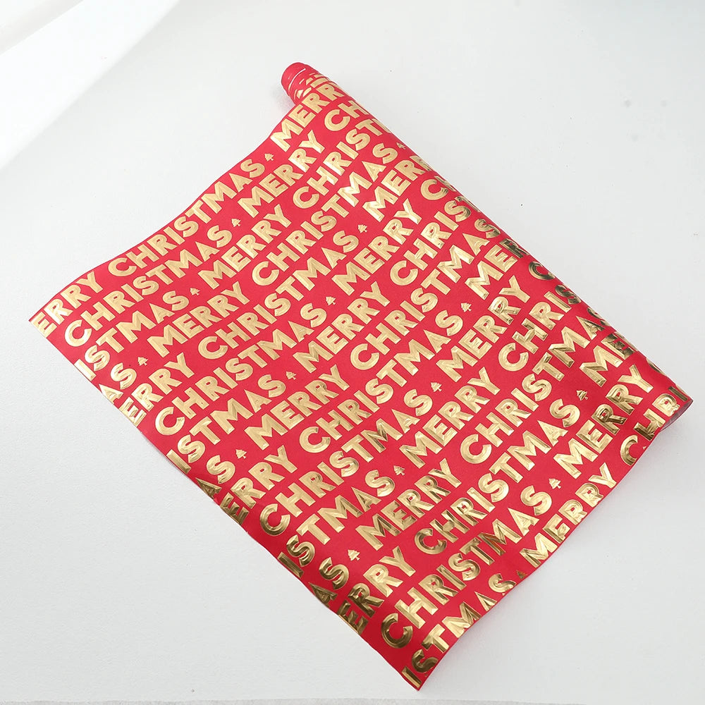 1 Roll Marry Christmas Themed Gift Wrap Paper - High-Quality Christmas and Holiday Merry Christmas Gold Stamping Text Design
