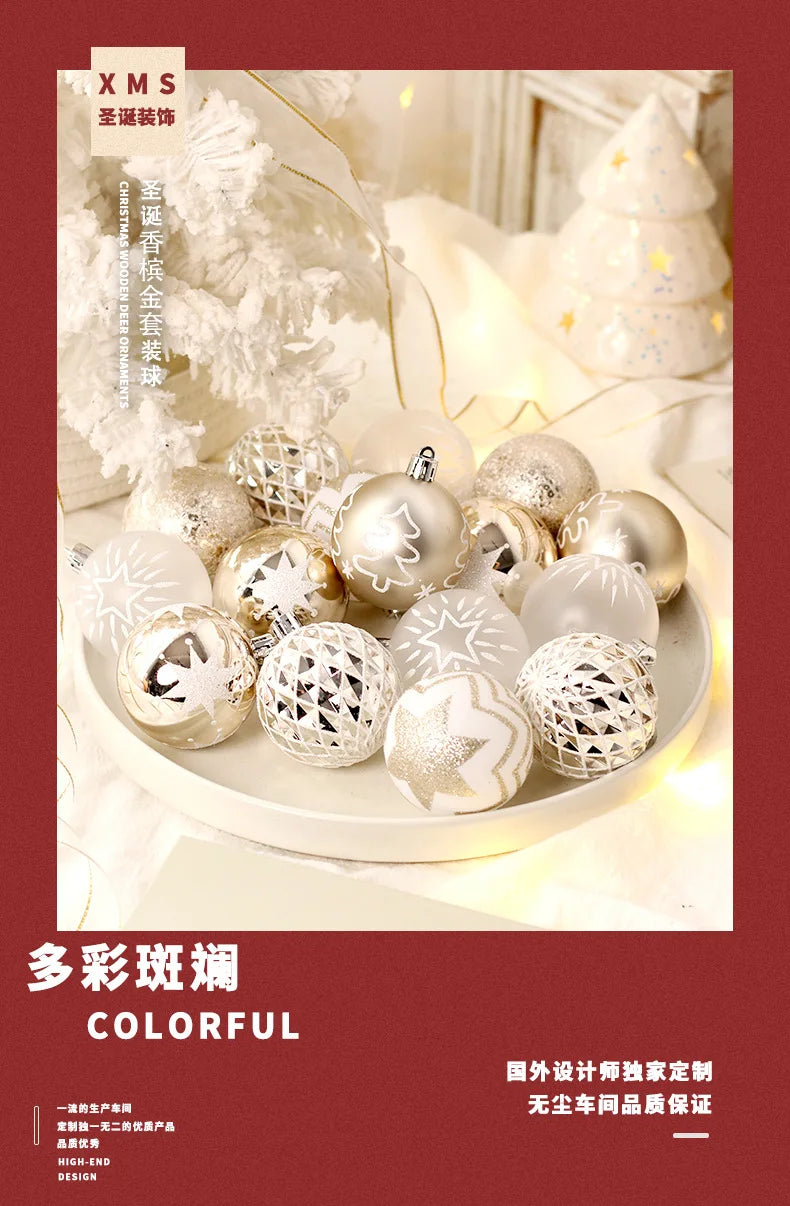 New Christmas Decorations 16 Champagne Gold White Ball Ornaments Christmas Tree Hanging Decorations Home Party Decorative Pieces
