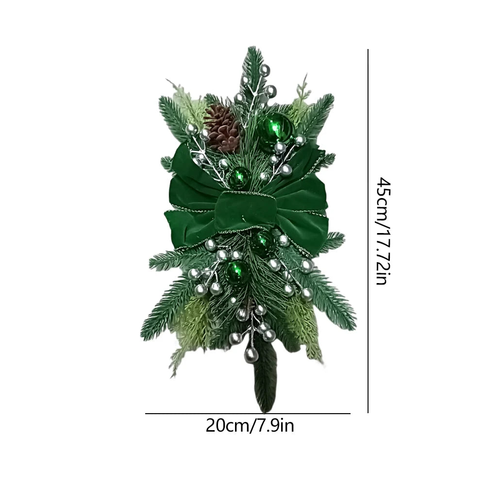 LED Artificial Garland Stair Wreath Prelit Christmas Wreath Garland Pine/Bow Light Up Cordless for Front Door Wall Window Stair