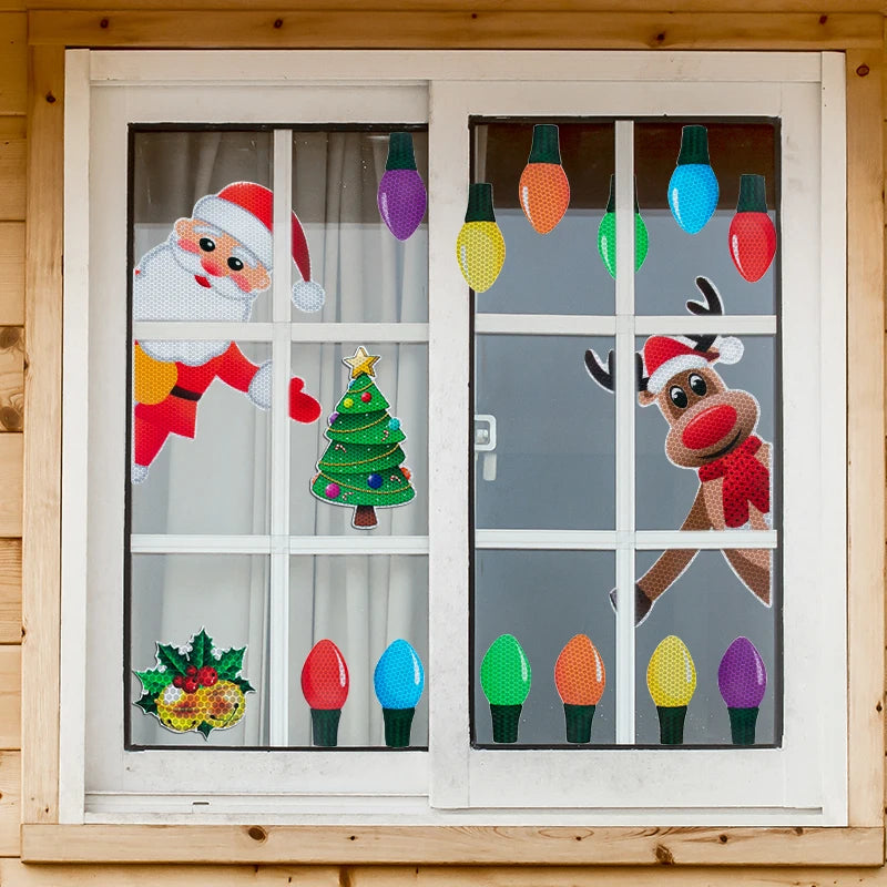 Christmas Car Refrigerator Decoration Reflective Bulb Light Shaped Magnets Stickers Magnetic Wires Ornaments Set Xmas home decor