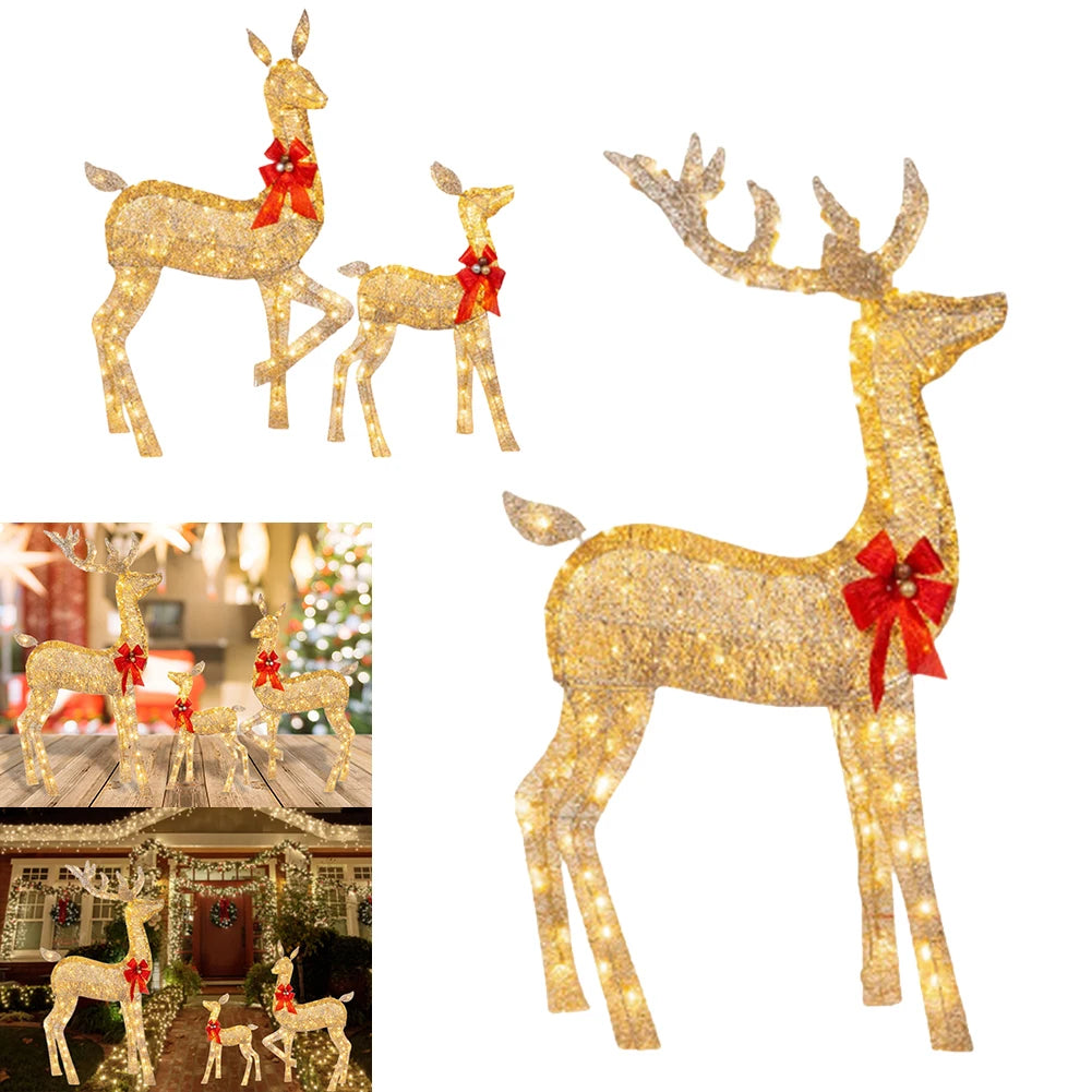 Christmas Deer Decoration with Light Lighted Cute Reindeer Xmas Decor Elk Luminous Sculptures for Yard Patio Lawn Garden Party