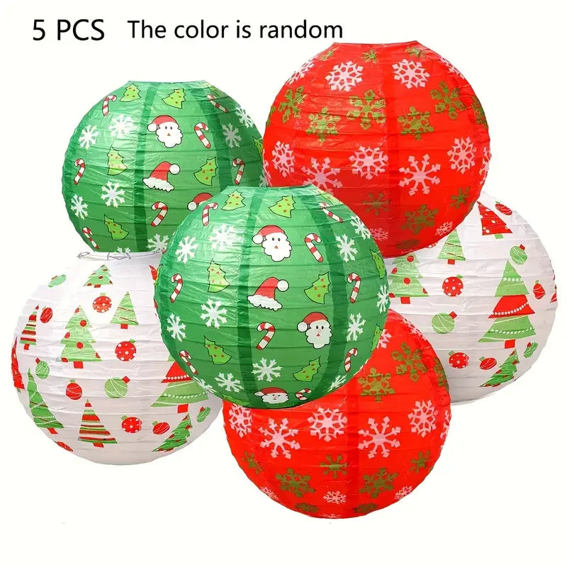6 Christmas Hanging Paper Lanterns Decoration Colorful Round Santa Claus Snowflake Snowman Christmas Tree Hanging Paper Lanterns Christmas Party Decoration