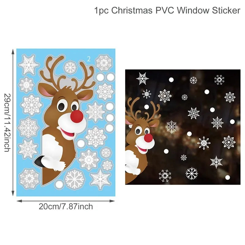 Christmas Wall Window Stickers Christmas Decoration For Home 2024 Merry Christmas Ornaments Xmas Navidad Happy New Year 2025
