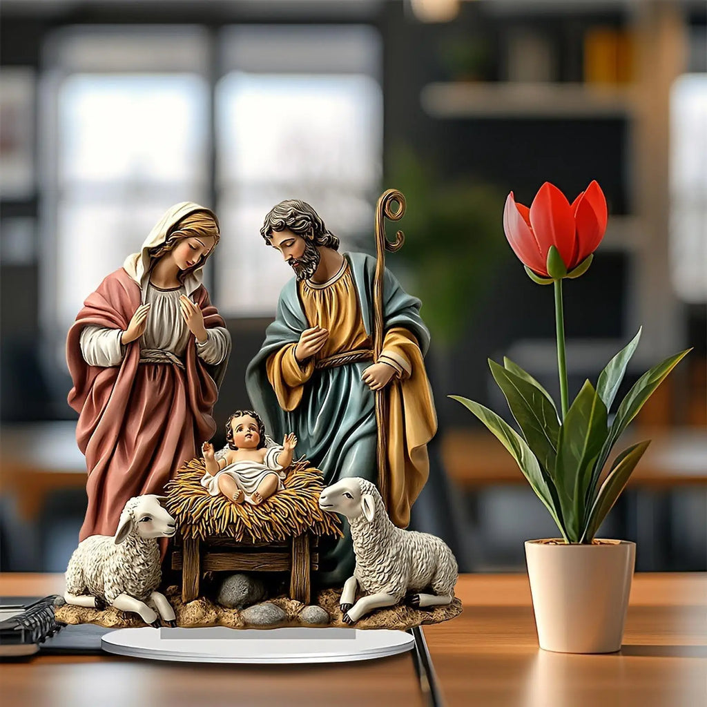 Nativity Scene Figurine Christmas Decoration Desktop Decor Festive Nativity Figurine Display Set for Living Room Holiday Gift