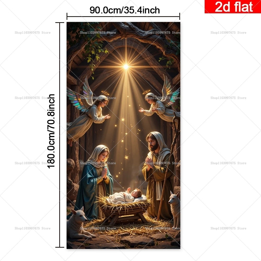 Christmas Nativity Scene Religious Door Banners Xmas Party Decorations Photography Backdrops Indoor Outdoor Decor Party Supplies