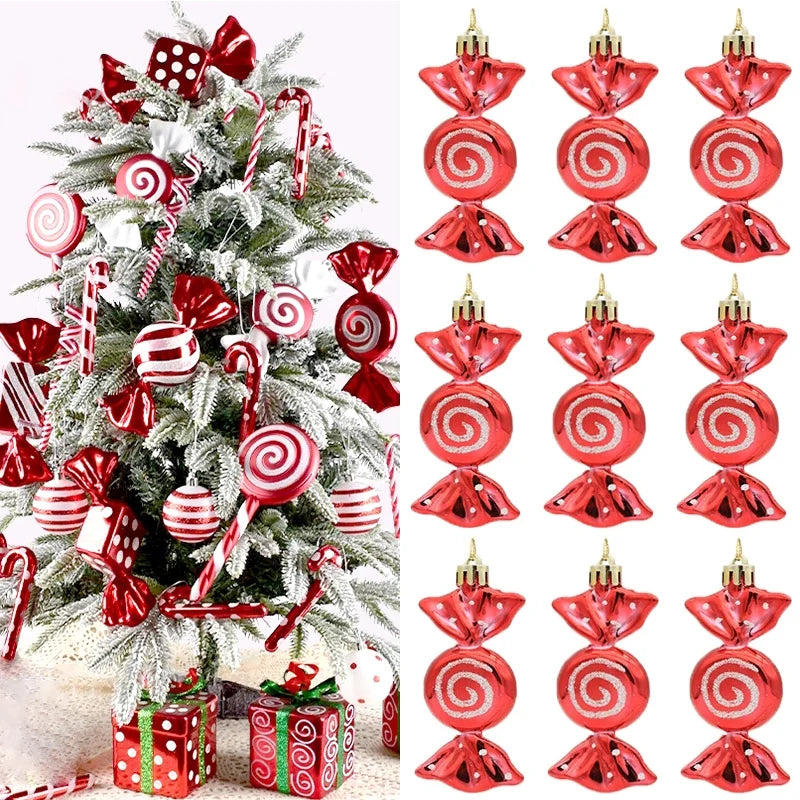 6pcs Christmas Candy Cane Pendants Red Candy Crutch Xmas Tree Hanging Decoration For Home New Year Gifts Navidad Noel Ornaments