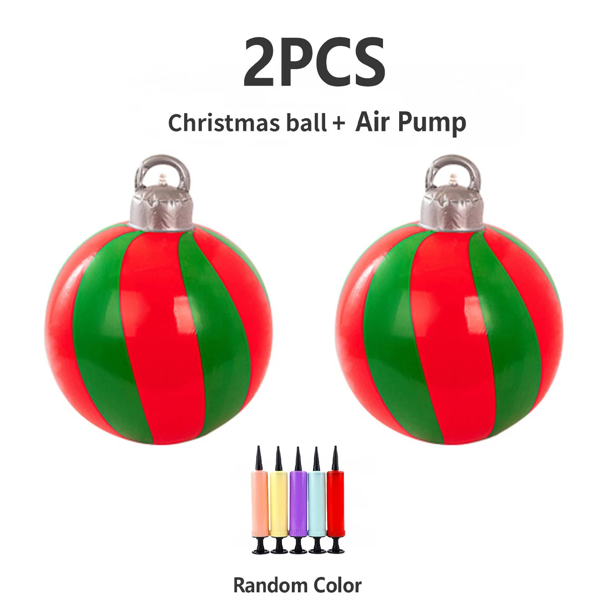 3Pcs Inflatable Christmas Balls (2 Christmas Balls and One Pump) with Portable Handle, Waterproof - Durable Pvc Material, Christmas Red and Green Colors, Featuring Snowman, Reindeer, Christmas Tree and Santa Claus Designs - P
