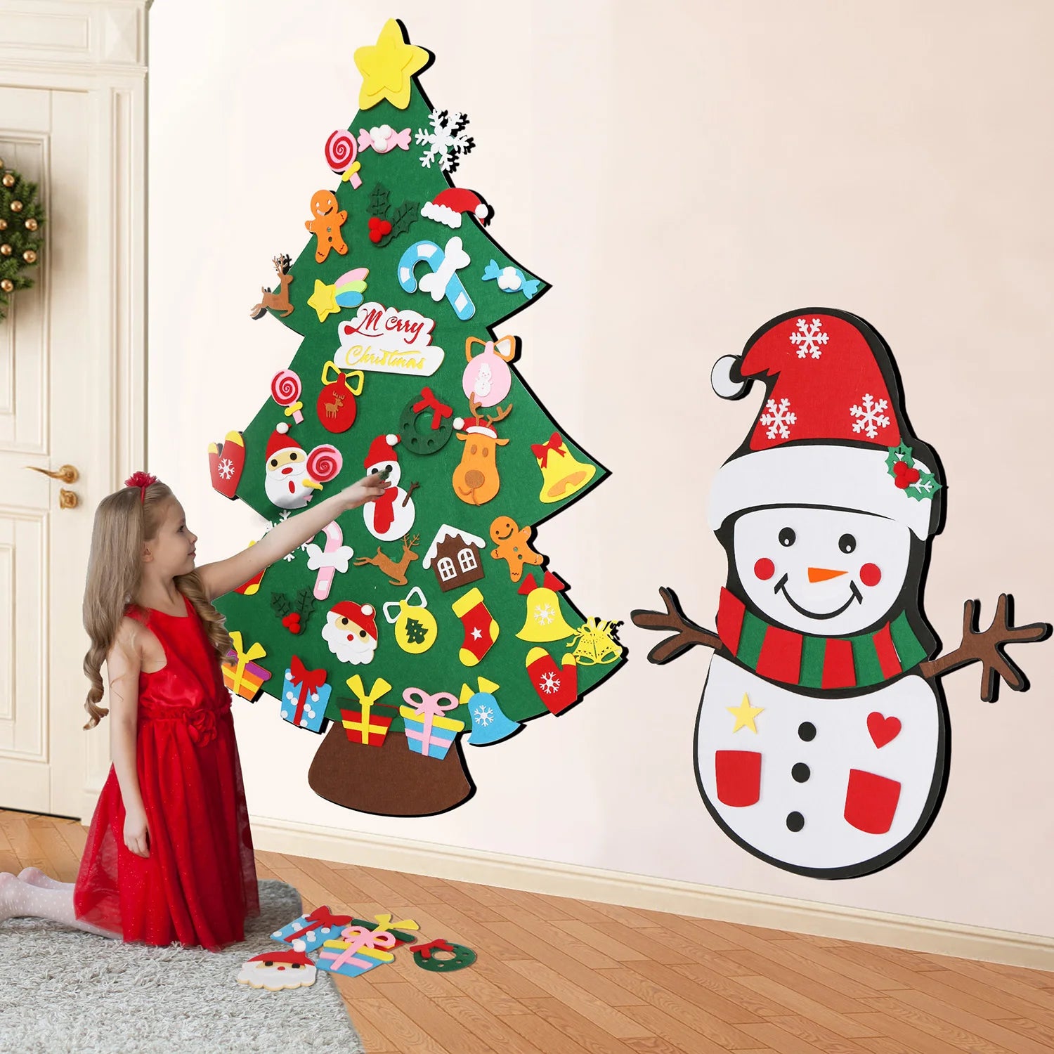DIY Felt Christmas Tree Christmas Decoration for Home Xmas Door Wall Decorations Wall Hanging Ornaments For Kids New Year Gifts