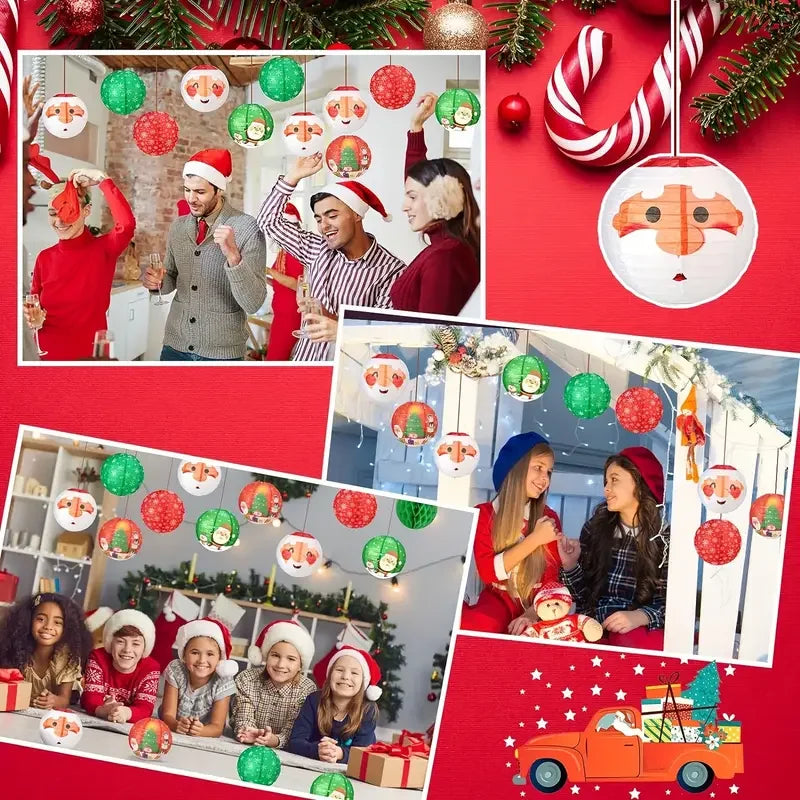 6 Christmas Hanging Paper Lanterns Decoration Colorful Round Santa Claus Snowflake Snowman Christmas Tree Hanging Paper Lanterns Christmas Party Decoration