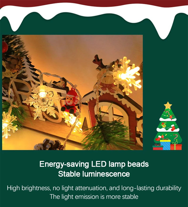 Christmas LED Light String Santa Claus Elk Snowman Xmas Ornament String Light Christmas Decorations 2025 New Year Navidad Gift