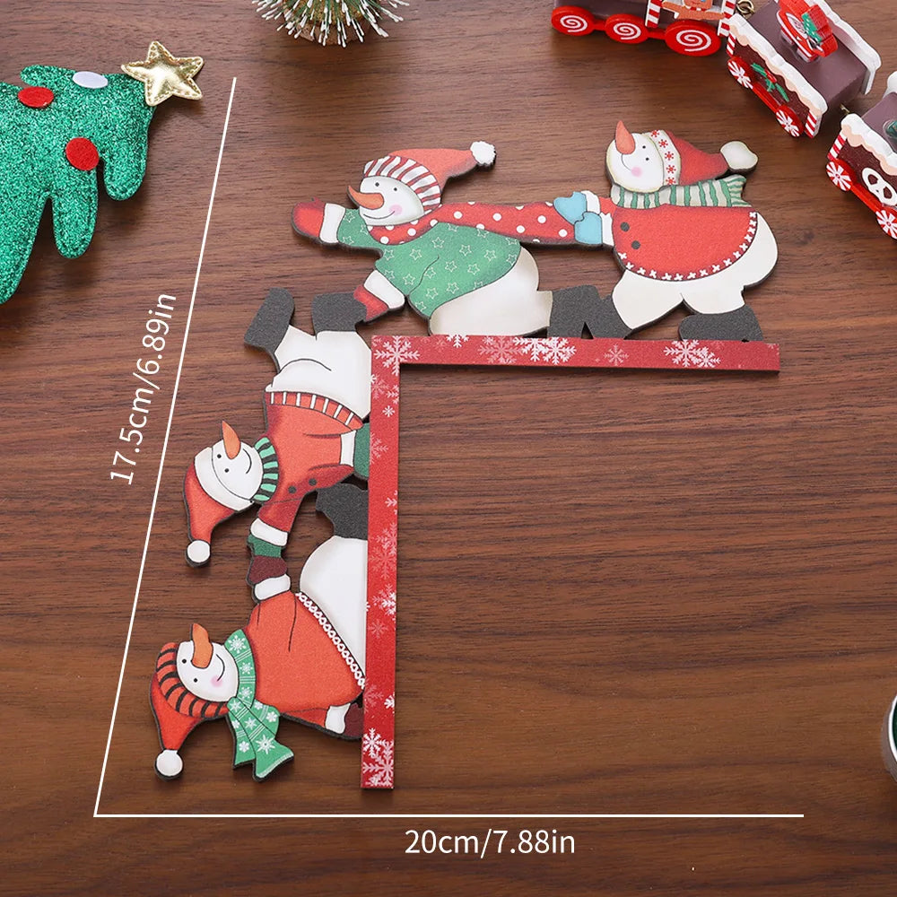Christmas Wooden Door Frame Corner Decoration Cartoon Snowman Decorations
