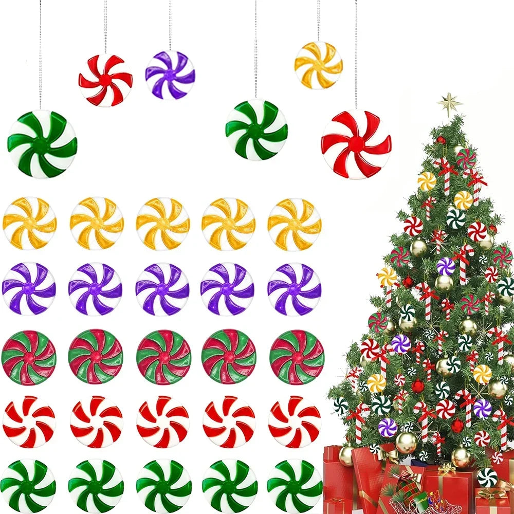 Christmas Decorations 2024 Plastic Christmas Candy Hanging Ornaments for Home Party Xmas Tree Decors New Year Navidad Supplies