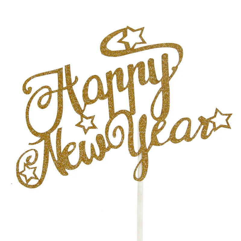 Cake Toppers Happy New Year Gold Birthday Love Cake Topper Cupake Flags Wedding Baby Shower DIY Decor Supplies Kids Party
