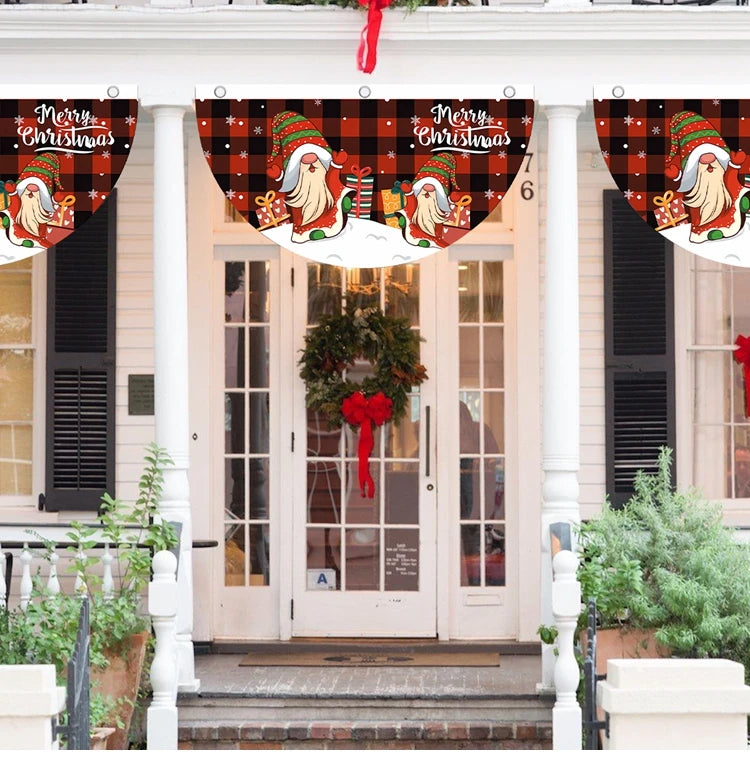 Christmas Outdoor Fan-shaped Flag Banner Merry Christmas Decoration for Home 2024 Xmas Ornament Navidad Natal Noel New Year 2025