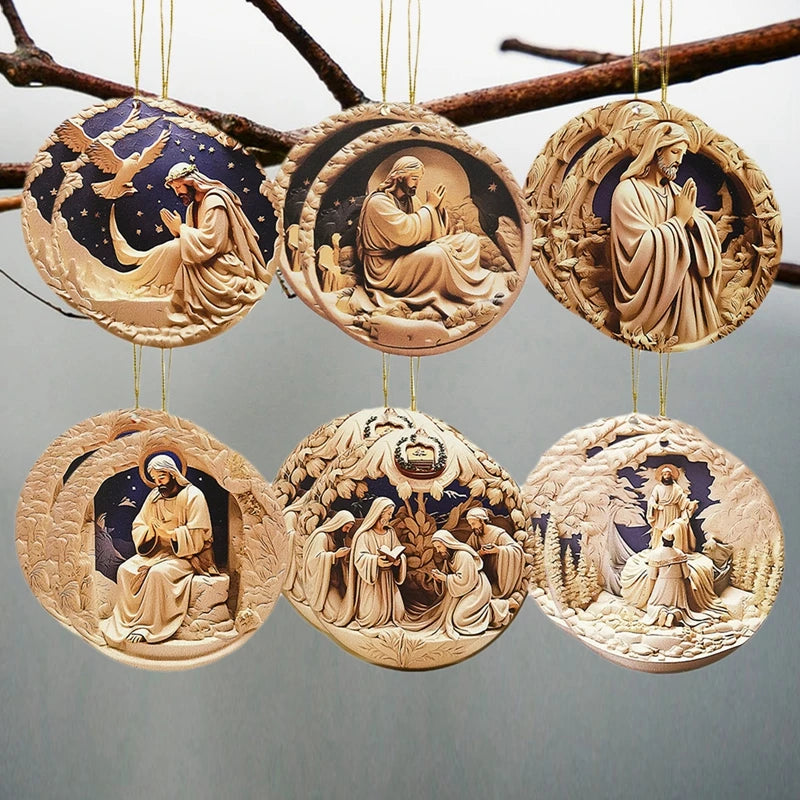 Rustic Nativity Scene Ornaments Set Wooden Christmas Decorations Mini Round Signs for Holiday Home Décor and Gifts